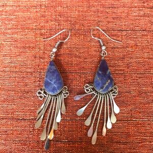 Vintage Blue precious stone Azurite/sodalite. Silver base/bangles. 2 in. long.